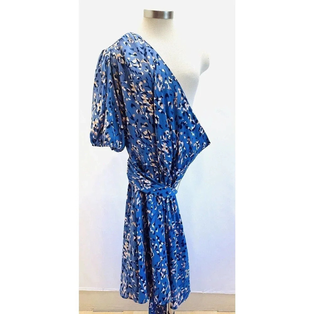 NWT NINE WEST Women Short Sleeve Pullover One Shoulder Belted Blue Dress Size 4X